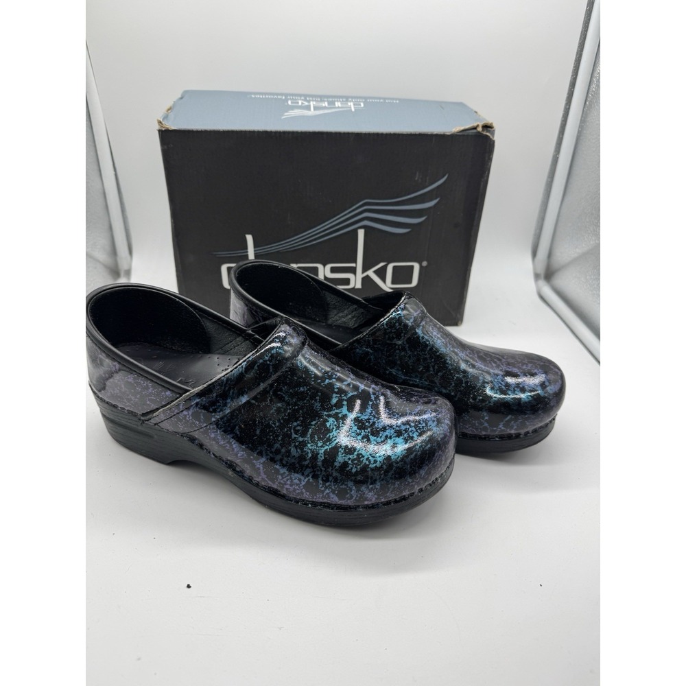 Dansko Leather Clogs Size 40 EUR Women's Blue Purple Leopard Shoes